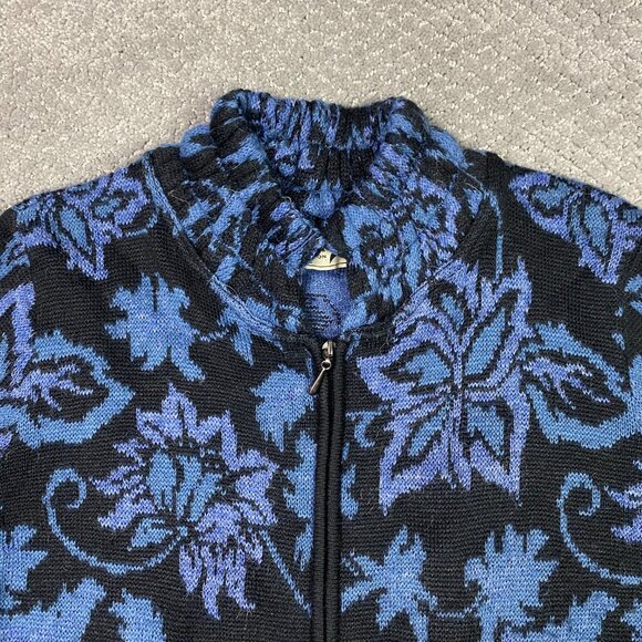 Peruvian Link Alpaca Sweater Women's Medium Blue Black Full Zip Cardigan Peru - Picture 2 of 13